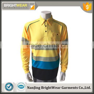 China factory high visibility contrast color 3M tape safety breathable workwear warning polo shirt