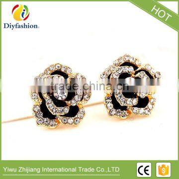 Black Roses Flowers Diamond Stud Earrings for Lady photo-4