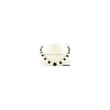 YSS260 Natural black white agate round beads necklace with   semi-precious gemstone wholesale
