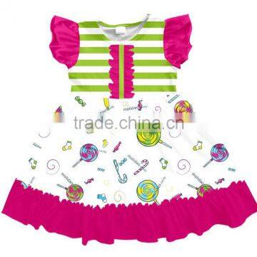 CH00285YIWU BOYA Cotton milk silk ruffle dress kids clothes lollipop prints wearing boutique dresses