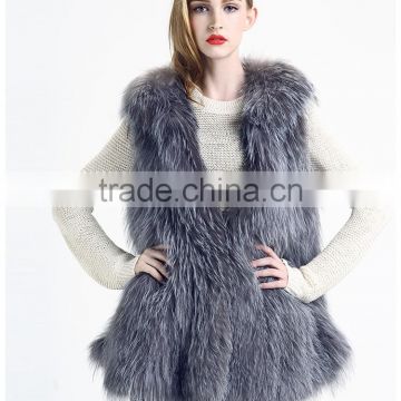 YR620 Top Quality Fashion Fur Women Silver Fox Fur Knit Waistcoat