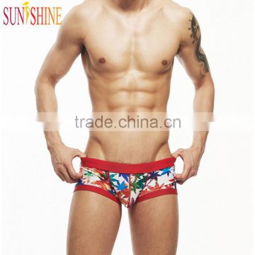 Leaf Transfer Print Srunch Butt Swimwear Trunks for Men