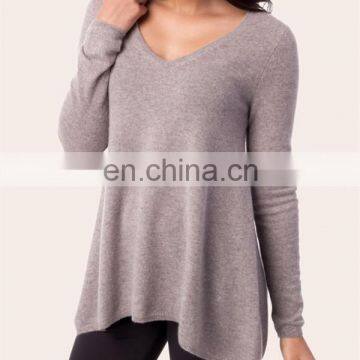 100%Cashmere Deep Vee Neck Pullover Knit Ladies Sweater photo-2