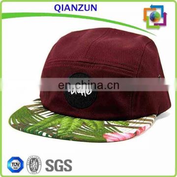 Floral Brim 5 Panel Hat Wholesale Front Patch Logo 5 Panel Hat/Cap