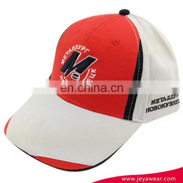 Fashion especial 6 panel red and white 100%cotton embroidery baseball printed cap with sandwich and trims