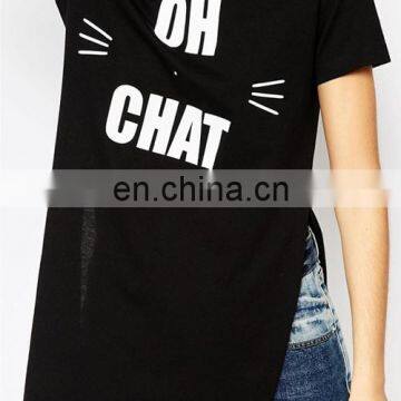 Split Side New Desgin Short Sleeves Long Shirt Cotton Womens T Shirt photo-4