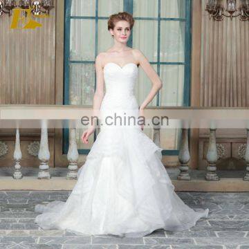 ED Simple Sleeveless Sweetheart Lace Applique Pleating Button Organza Mermaid Wedding Dress