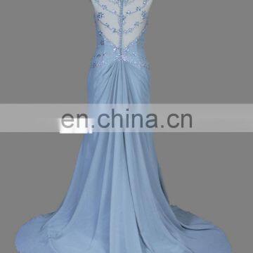 Real Sample Sleeveless See Through Back Beaded Chiffon Evening Dress Women With Train photo-5
