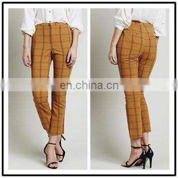 New Pants Design Spring Fashion Cotton Check Plaid high waisted casual pants for Girl