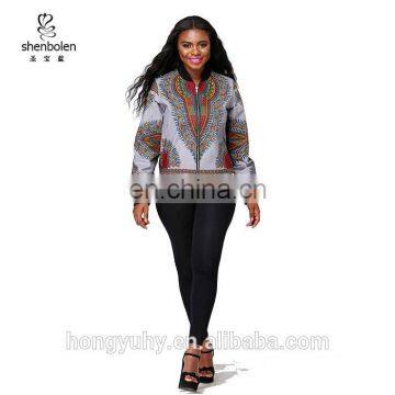 wholesale Dashiki printed African women clothing grey African bomber jackets