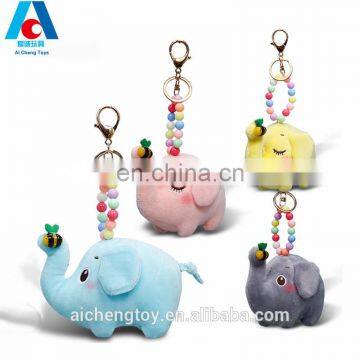 4 colors choice small elephant plush toy keyring with bead chain