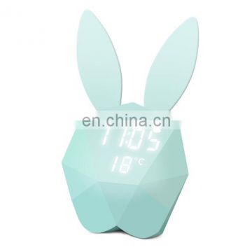 2017 Night Light rabbit alarm clock ,LED rechargable clock with lamp ,sound control clock