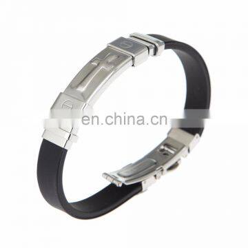 Fashion Silicone Stainless Steel Cross Bracelet for Man Custom photo-2