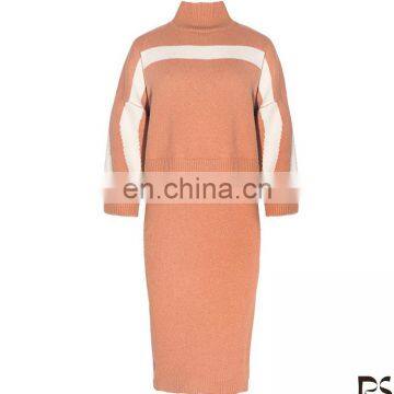Latest long sleeve maxi Brown Striped Sweater Two Piece hawaiian dress for women