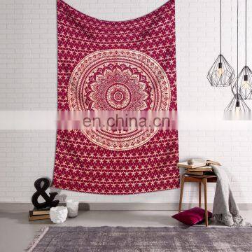 Maroon Gold Twin Ombre Mandala Tapestry Bohemian Wall Hanging Indian Dorm Wall Decor Handmade Bedspread Bed sheet