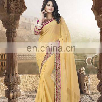 Yellow Color Marble Chiffon Fabric Saree