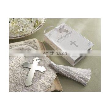 Silver Cross Bookmark with Tassel and Keepsake Box