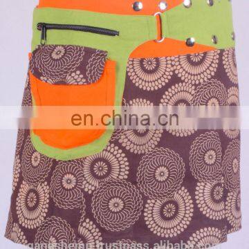 Rose Gold Dot Exotic Print in Brown Shade Cotton Fabric Gypsy Wrap Around Skirt With Belt HHCS 112 E