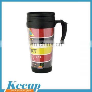 Plastic Travel Mug With Handle With Paper Insert