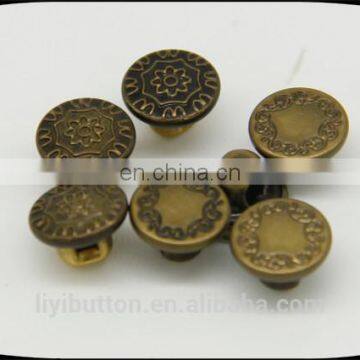 antique brass loop rivet buttons, metal sewing buttons for garment