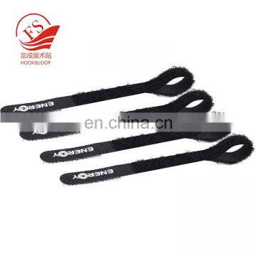Black Durable P-shape Cable Tie Back to Back Hook and Loop Tape With Logo photo-2