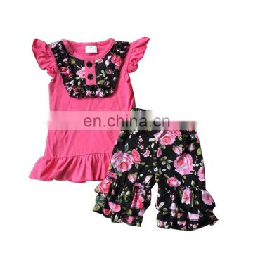 Summer Children Outfits Ruffle Floral Short Set Western Boutique Clothing