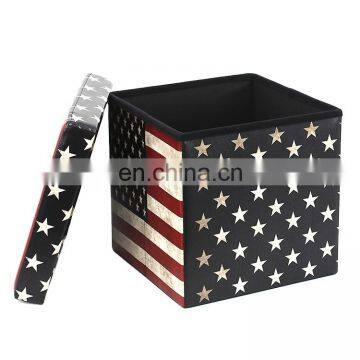 Customized printed PVC leather national flag ottoman foldable storage ottoman stool