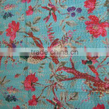 New Bird Print Kantha Quilt Kantha Throw Handmade Twin Kantha Quilt Blanket Bedspread 60x90inch