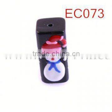 lovely painted snowman cuboid shape black plastic beads