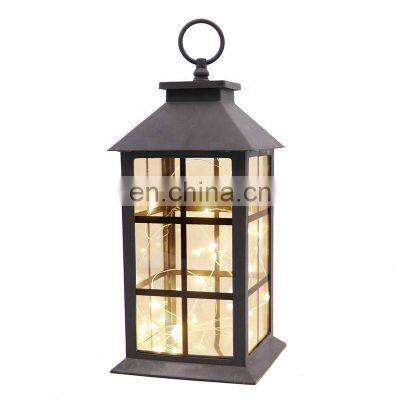 Decorative Lantern Candle Holder For Outdoor Hanging Black Metal Lanterns Battery Operated Tabletop Led Light