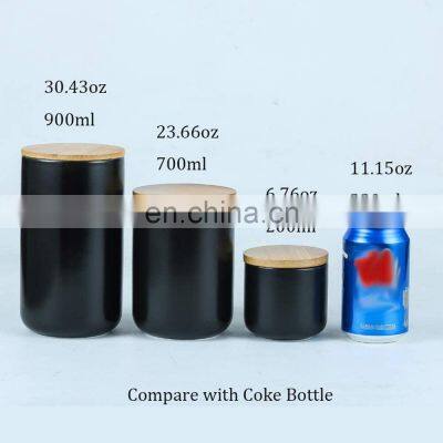 New Custom Certificated White Black Cylinder Unique Empty Ceramic Coffee Tea Storage Bottles Jar With Wood Lid