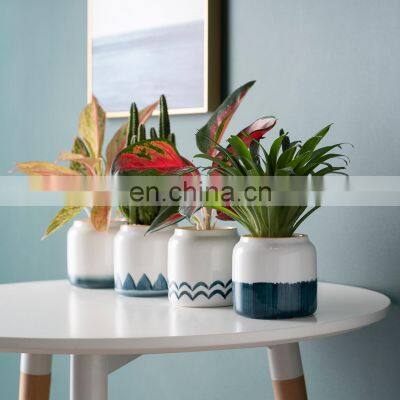 Ins Creative Round Abstract Art Hand-Painting Decorative Indoor Succulents Ceramic Flower Pot Wholesale