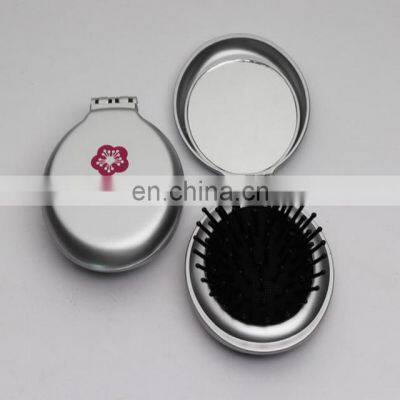 Customized Mini Pocket Size Oval Shaped Foldable Hair Brush With Mirror photo-5