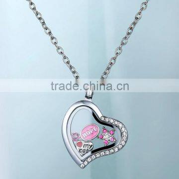 25mm size heart style crystal rhinestone floating lockets pendants magnetic open memory lockets necklace