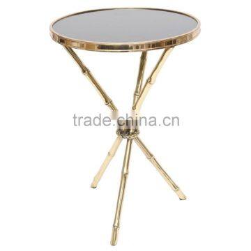 glass gold metal - glass coffee table in round shape with antique finish, gold bamboo style round table manufacture