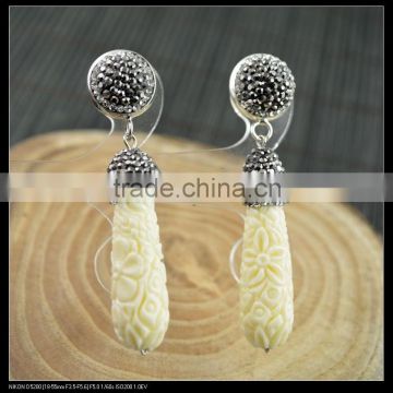 LFD-035E Wholesale White Shell Carved Engraved Pave Rhinestone Crystal Drop Earrings Fashion Jewelry