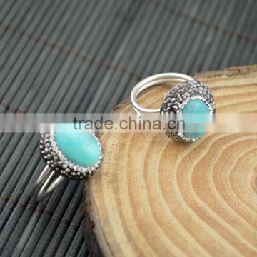 LFD-007R ~ Wholesale Druzy Amazonite With Pave Rhinestone Rings Men and Women Jewelry Finding