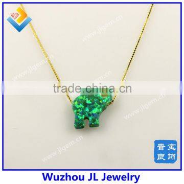 12*14mm Synthetic Green Opal Elephant Pendant 925 Sterling Silver 18K Plated Chain Necklace photo-4