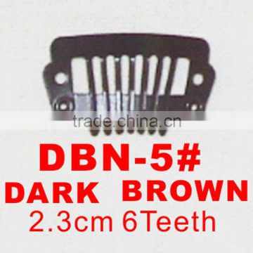 DBN-5# Retail and wholesale 23mm long Dark Brown color straight 6 teeth easy snap clips for hair extensions wigs wefts weavings