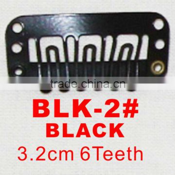 BLK-2# Retail and wholesale 32mm long black color 6 U shape teeth easy snap clips for hair extensions wigs wefts weavings