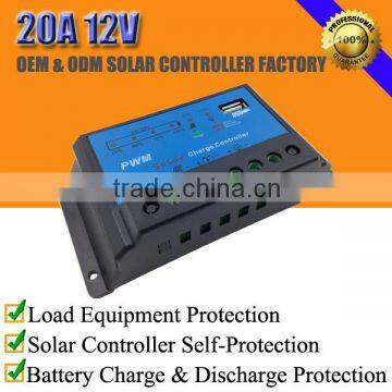 20A 12V pwm solar charge controller with 1 USB