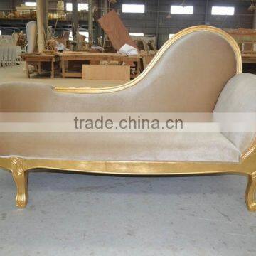 Elegant gold wooden frame lignt color velvet lounge chaiseXYN401