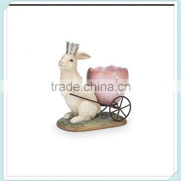 Resin Ivory bunny rabbit figurine pulling egg cart easter home decor