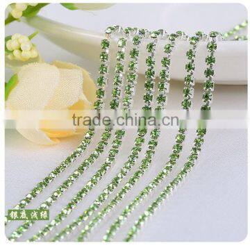 Peridot SS6 to SS38 Silver Plating Wholesales AAA Quality Shinny Close Crystal Cup Claw Rhinestone Chain for Jewelry Cheapest