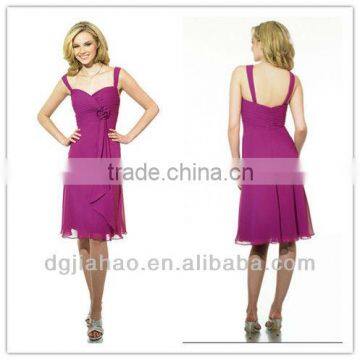 Straps Chiffon A Line Knee Length Grape Bridesmaid Gowns