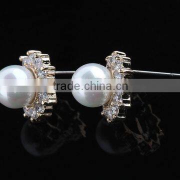 High Qulity Big Round Pearl WithZircon Gold Plated Stud Sterling-Silver-Jewelry Earrings Elegant Fashion Bijoux Jewelry photo-5