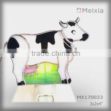 MX170033 tiffany style stained glass cow decorative plug in night light shades