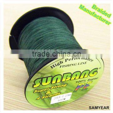 Wholesale Outdoor Fishing Tackle Japan Super Strong 100% PE Multifilament Fishing Braid Line 4PLY 20lb SUNBANG Dark Green