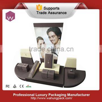 Coffee Color Leather Logo Picture Jewel Display For Jewelry Shop Cabinet