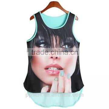 OEM Manufacturer Wholesale Breathable Sleeveless Blue Knit + Chiffon Tank Women Ladies Top Most Popular photo-2